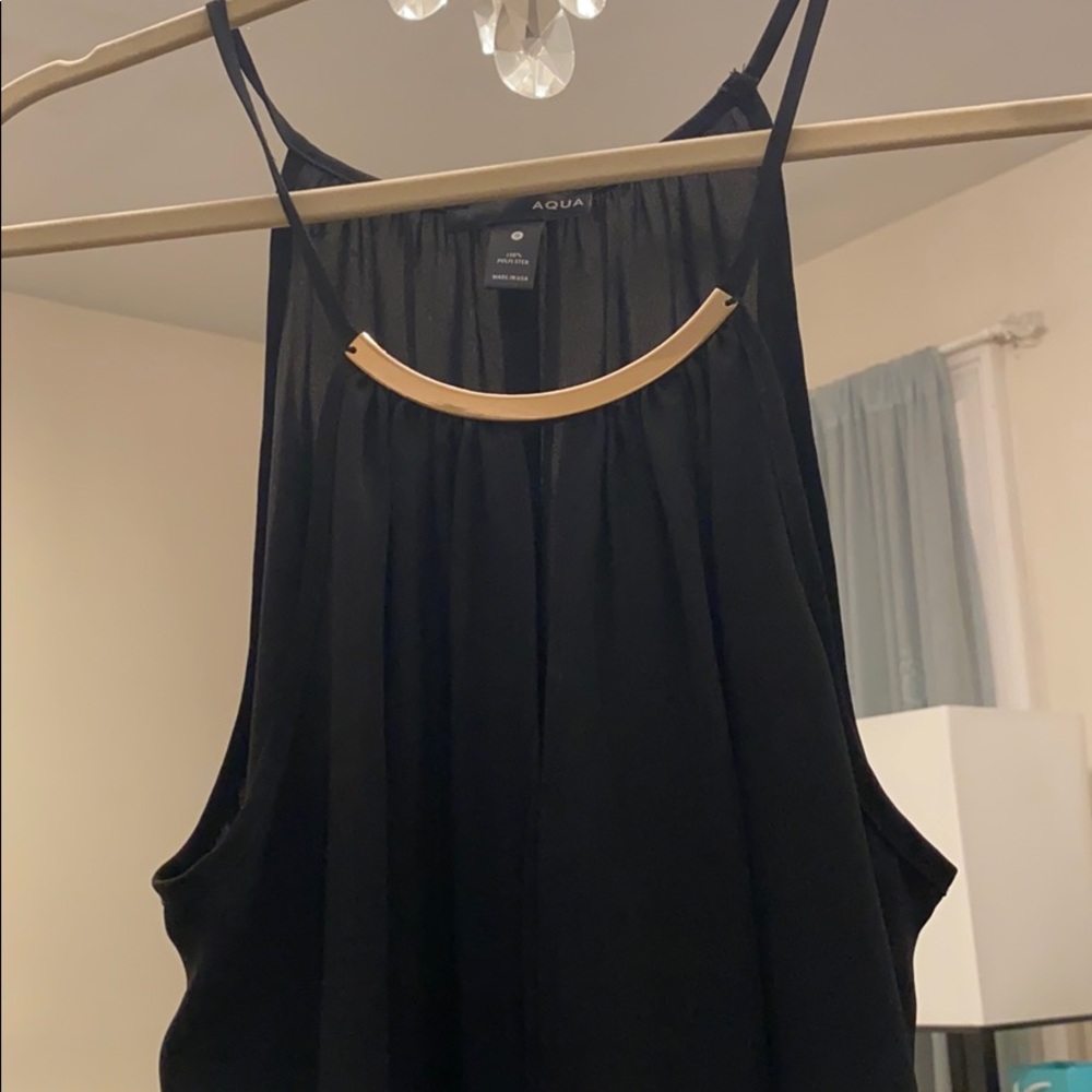 Aqua black blouse with gold collar